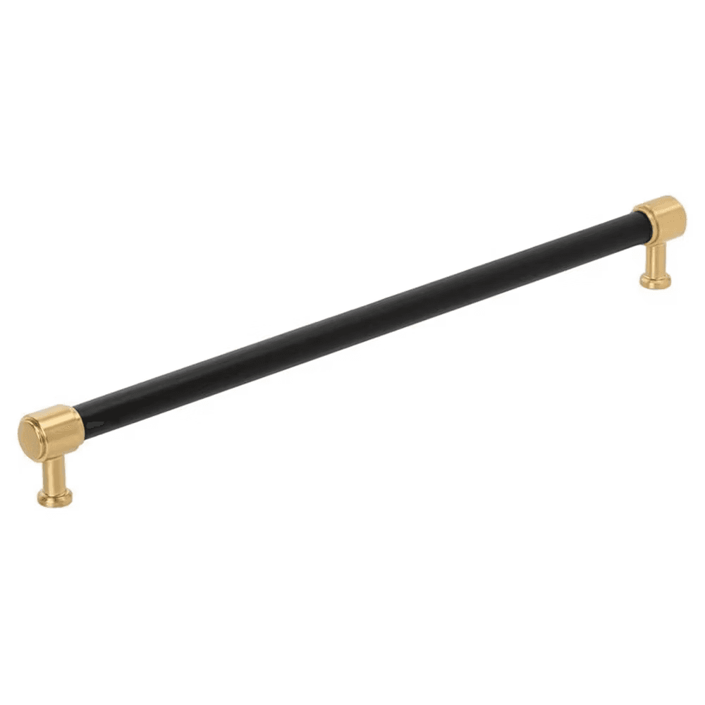 457mm Fairlane Appliance Pull, Black Leather/Champagne Bronze