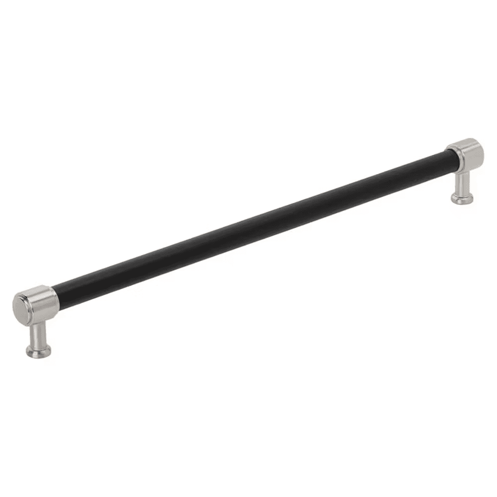 457mm Fairlane Appliance Pull, Black Leather/Satin Nickel