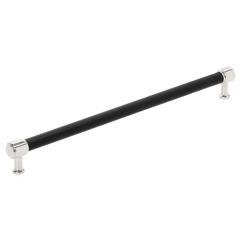 457mm Fairlane Appliance Pull, Black Leather/Polished Nickel