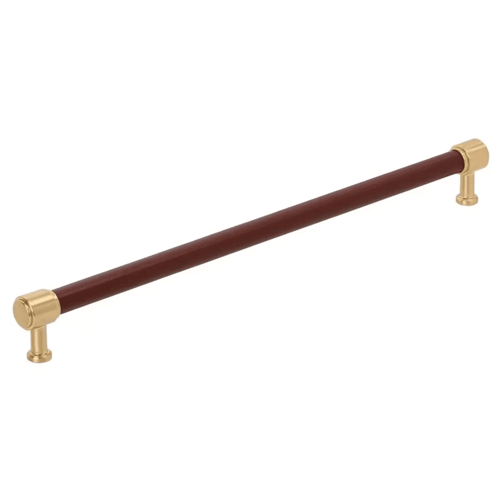 457mm Fairlane Appliance Pull, Brown Leather/Champagne Bronze.
