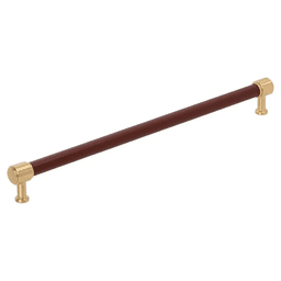 457mm Fairlane Appliance Pull, Brown Leather/Champagne Bronze.