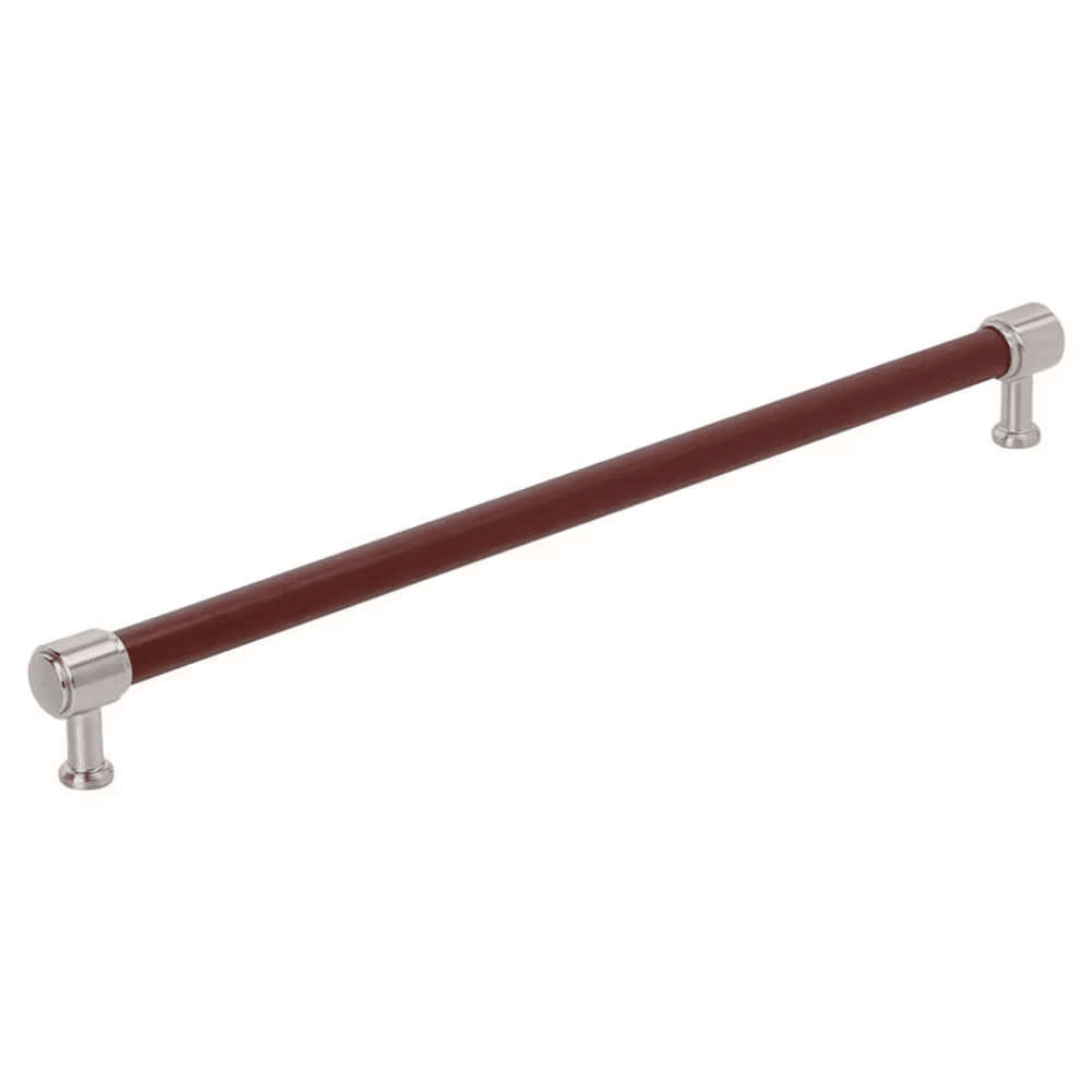 457mm Fairlane Appliance Pull, Brown Leather/Satin Nickel