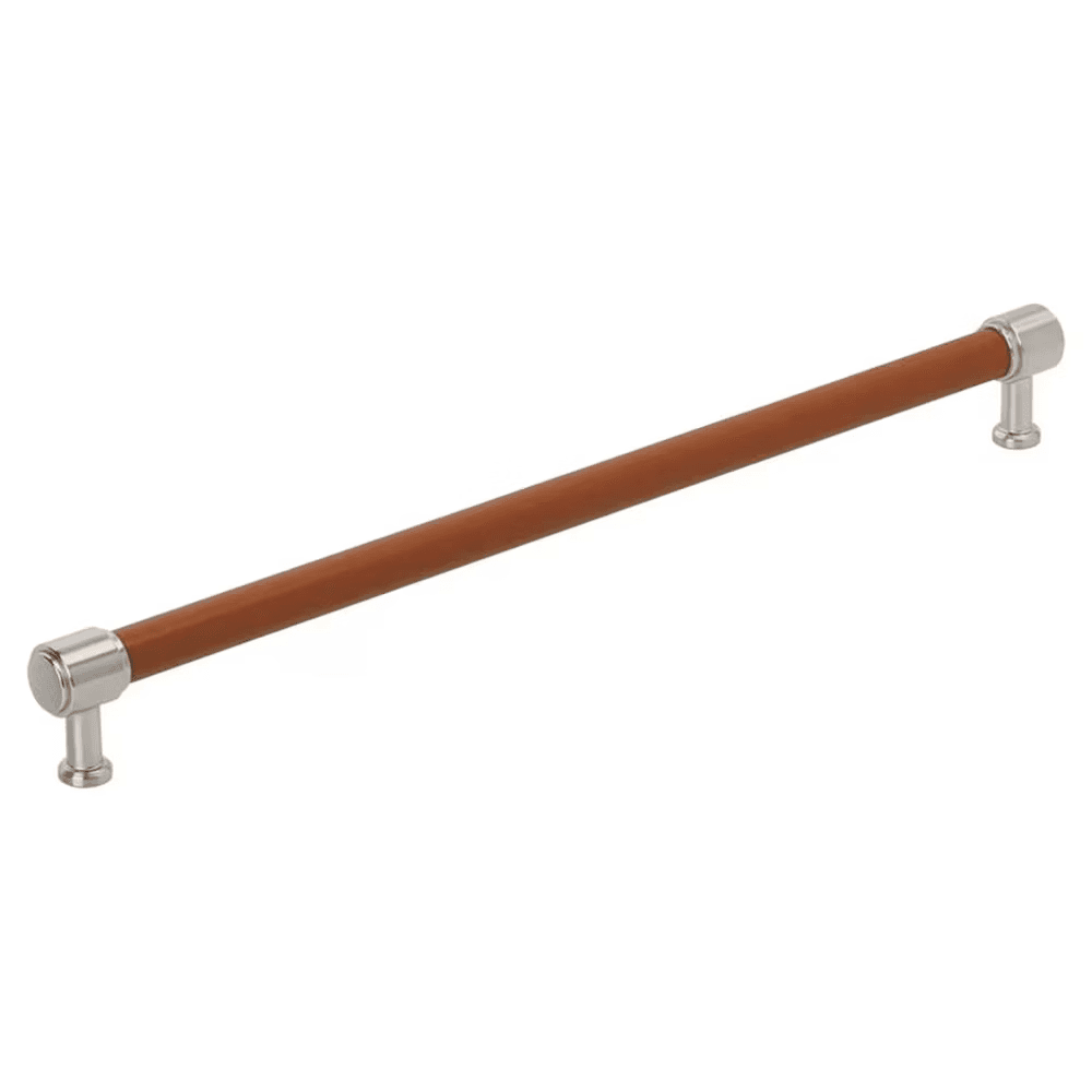 457mm Fairlane Appliance Pull, Cognac Leather/Satin Nickel
