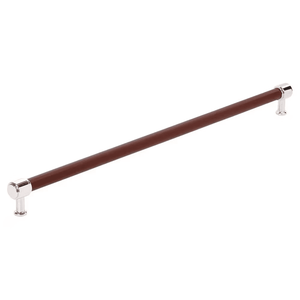 610mm Fairlane Appliance Pull, Brown Leather/Polished Nickel