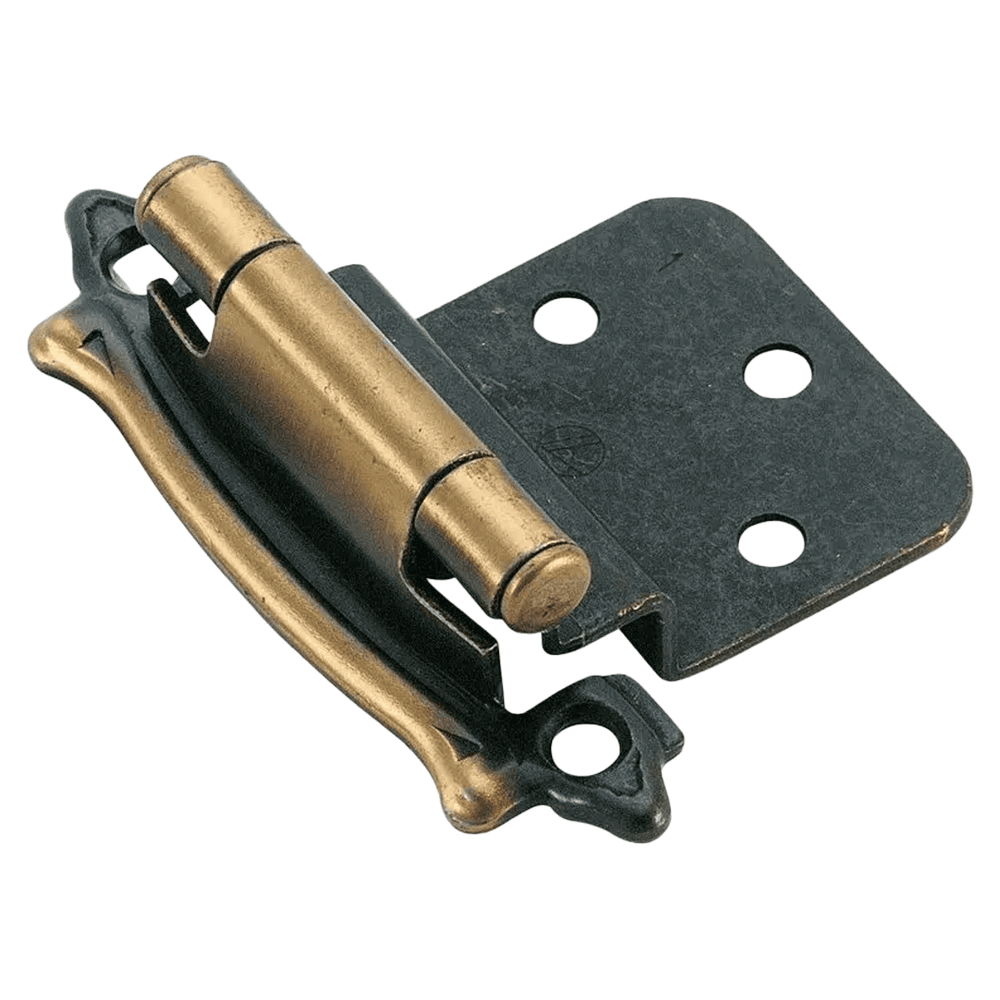 3/8" Heavy-Duty Inset Face Mount Hinge, Carriage House Design, Self-Closing, Brushed Brass