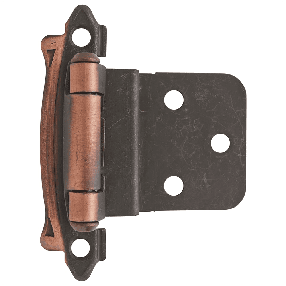 3/8" Inset Face Mount Hinge, Carriage House Design, Self-Closing, Antique Copper