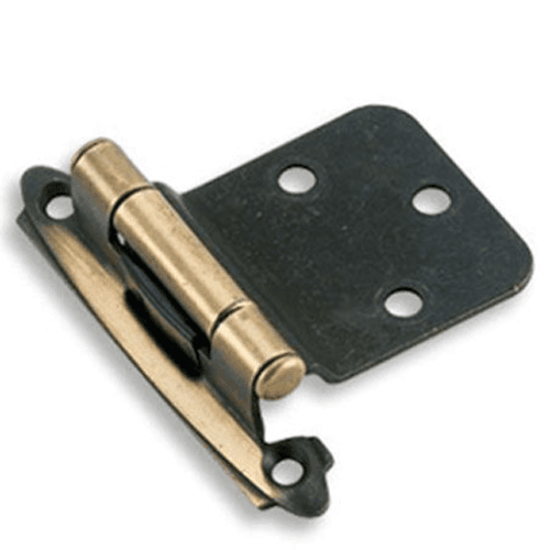 Variable Overlay Face Mount 30° Reverse Bevel Hinge, Modern Design, Self-Closing, Antique Brass