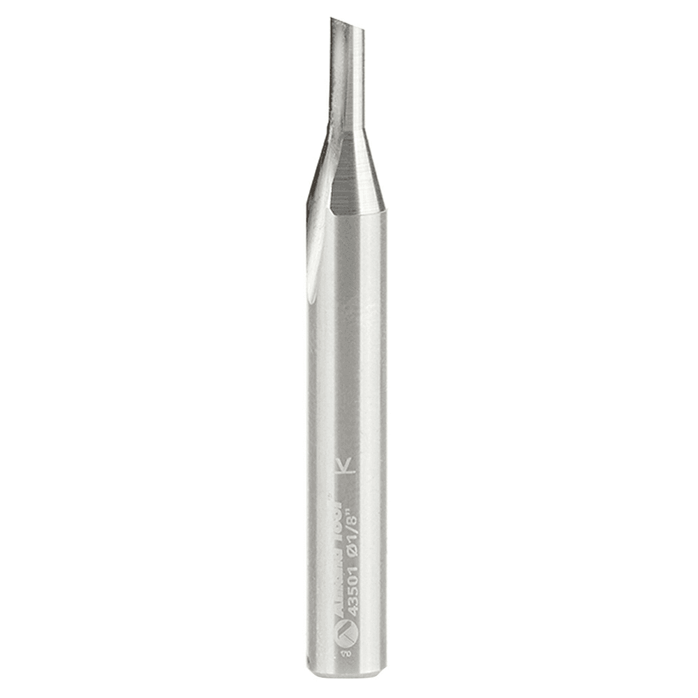 1/8" x 2" Single 'O' Flute Plastic Cutting Router Bit, 1-Flute, 1/4" Shank