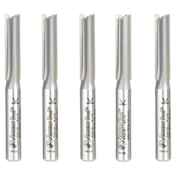 1/4 Dia x 1" Straight Plunge Bit, 2 Flute, 1/4" Shank (5/Pack)