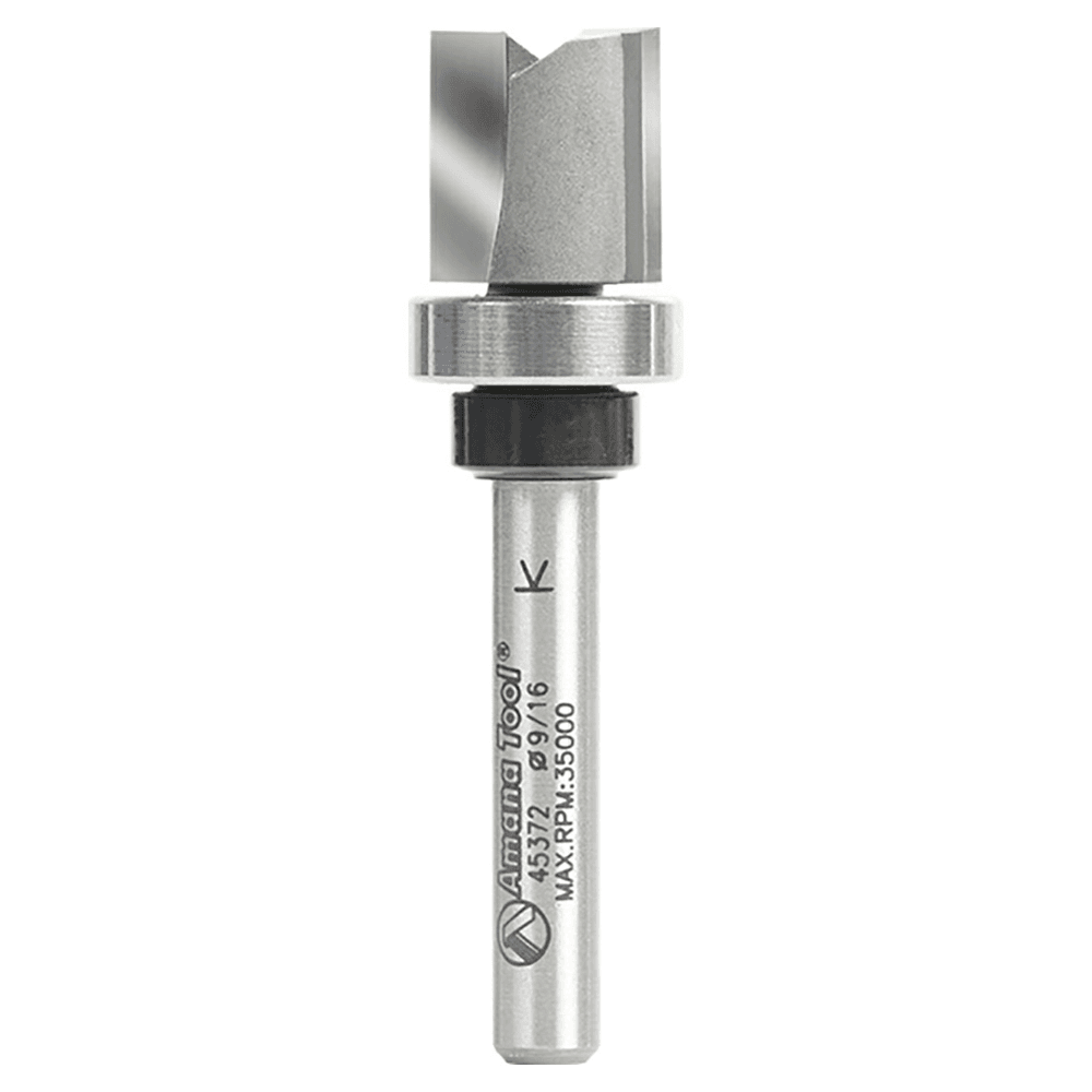 9/16" x 2-5/16" Flush Trim Plunge Template Router Bit with Oversized Upper Ball Bearing, 2-Flute, 1/4" Shank