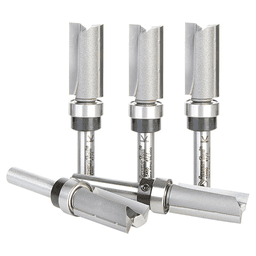 1/2" x 1" 5 Pack Carbide Tipped Flush Trim Bit, 2-Flute, 1/4" Shank with Upper BB