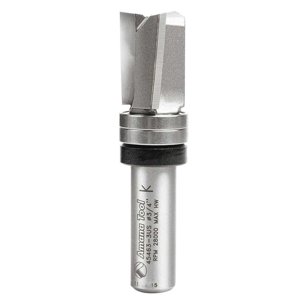 3/4" x 3" Up Shear Flush Trim Plunge Template Router Bit with Upper Ball Bearing, 3-Flute, 1/2" Shank