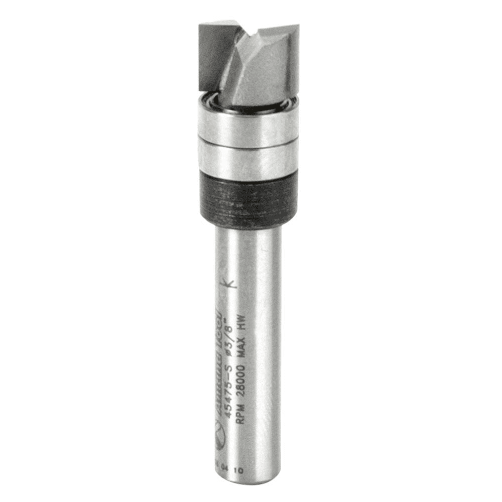 3/8" x 1-3/4" Flush Trim Plunge Template Router Bit with 2 Upper Ball Bearing, 2-Flute, 1/4" Shank