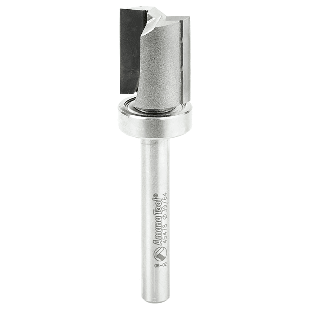 0.615"" x 2-1/2" Straight Plunge Bit with Upper Ball Bearing, 2-Flute, 1/4" Shank