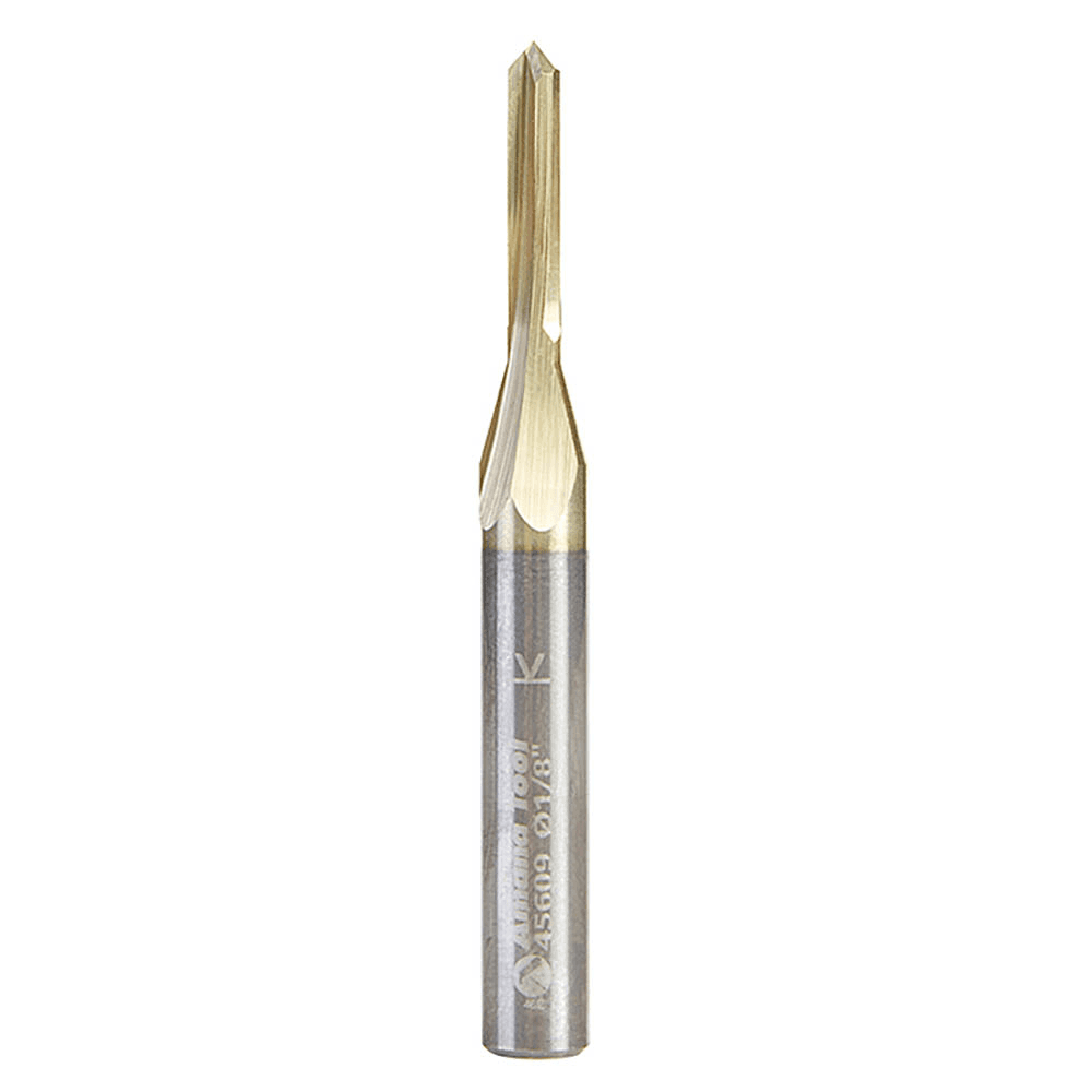 1/8" x 2-1/4" Zero-Point ZrN Coated V-Groove/Engraving Router Bit, 2-Flute, 1/4" Shank