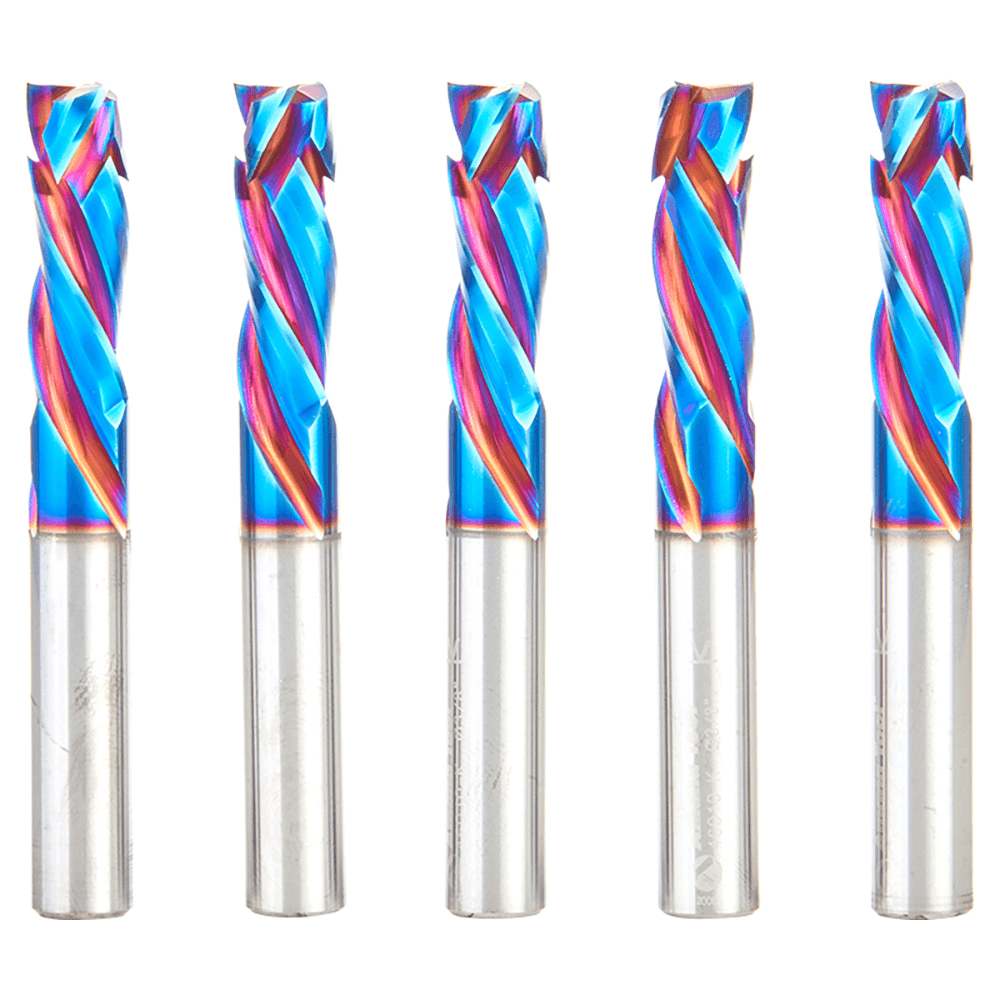 3/8" x 1-1/8" 5-Piece CNC Solid Carbide Spektra Extreme Tool Life Coated Compression Spiral Bit, 3-Flute, 3/8" Shank