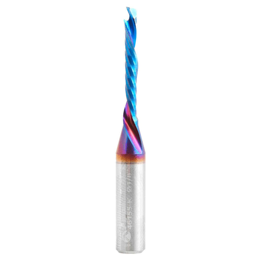 1/8" Dia x 7/8" CNC Solid Carbide Spektra Extreme Tool Life Coated 'O' Compression Spiral Bit, 1 Flute, 1/4" Shank