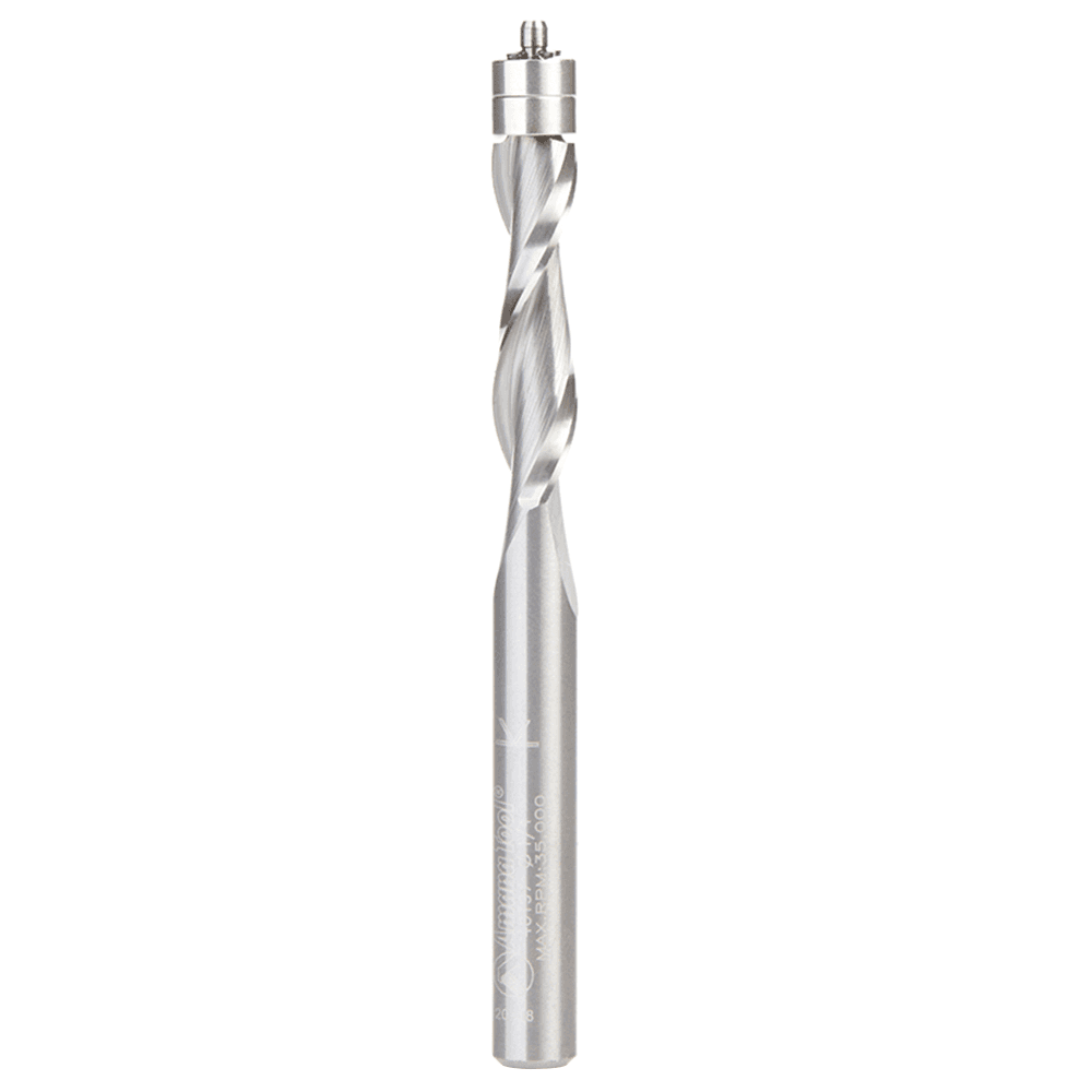 1/4" x 3" Up-Cut Ultra Flush Trim Spiral Bit with Double Ball Bearing, 1/4" Shank