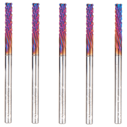 1/8" x 2mm 5-Piece Solid Carbide CNC Spektra Extreme Tool Life Coated Down-Cut Spiral Router Bit, 10-Flute, 1/8" Shank