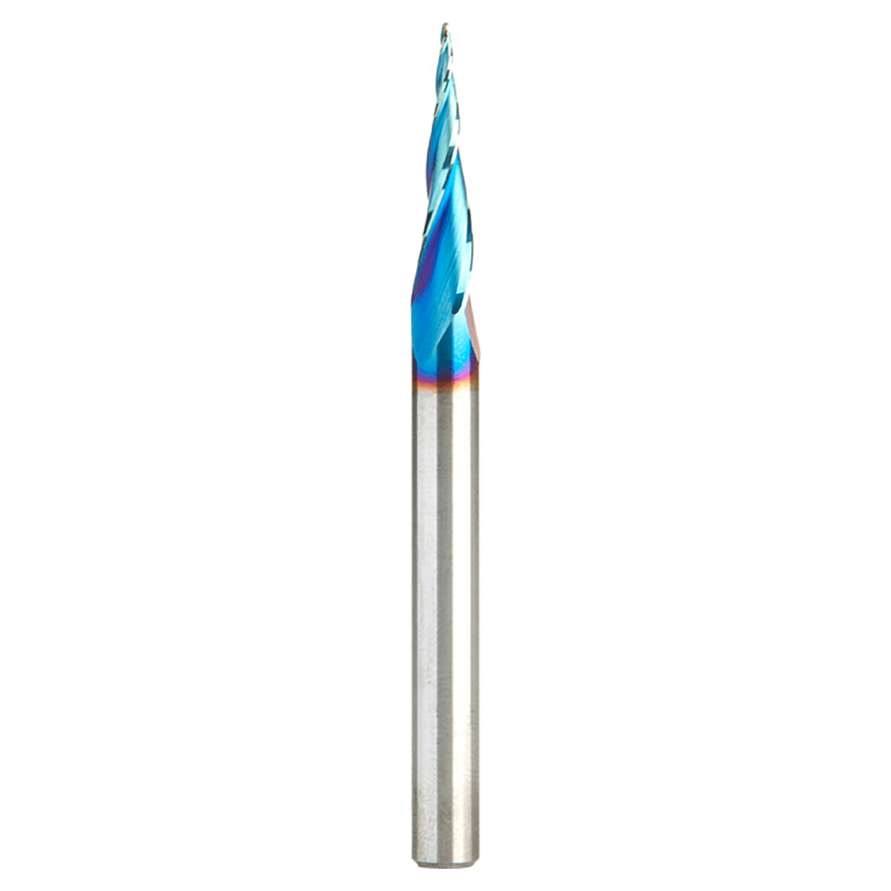 1/32" x 3" 2D/3D Carving Tapered Ball Tip Up-Cut Spektra Spiral Router Bit, 3-Flute, 1/4" Shank