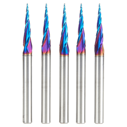 1/32" x 3" CNC 2D/3D Carving Tapered Ball Tip Up-Cut Spektra Spiral Router Bit, 3-Flute, 1/4" Shank (5 Pack)