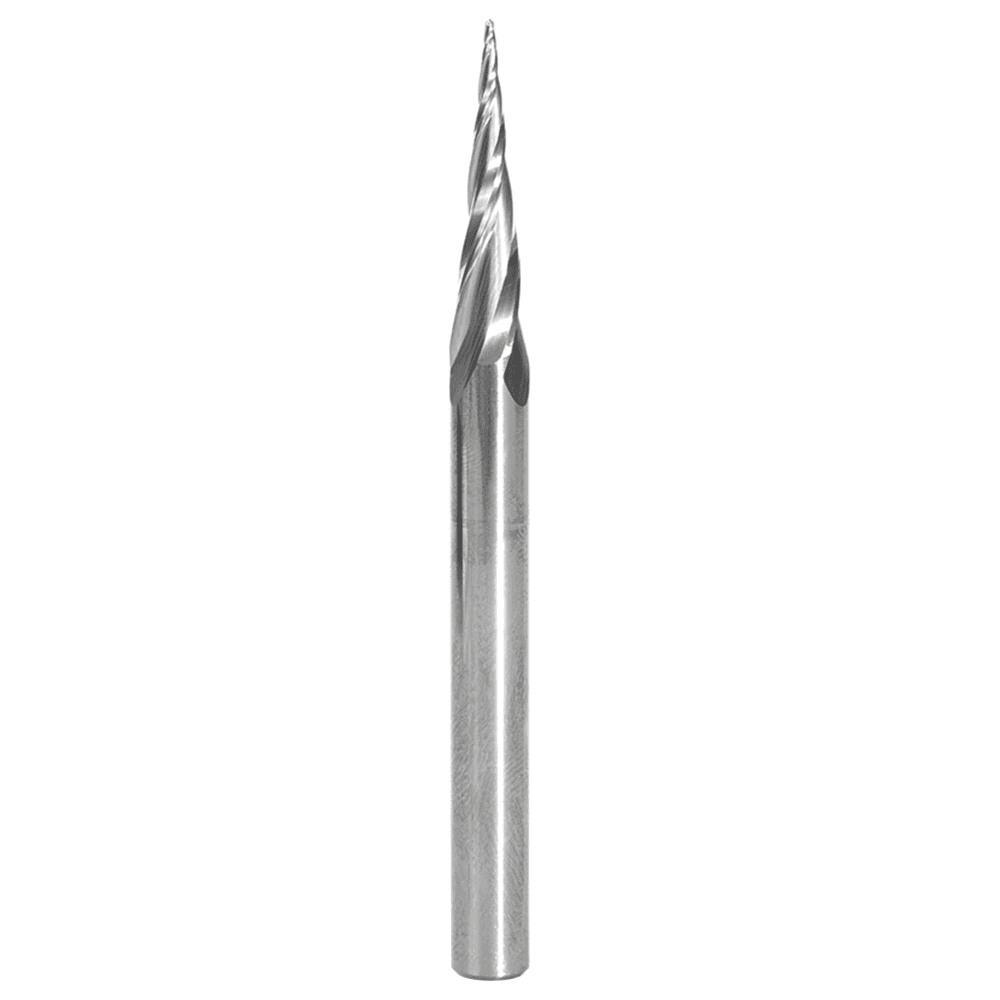 1/32" x 3" CNC 2D/3D Carving Tapered Ball Tip Up-Cut Spiral Router Bit, 3-Flute, 1/4" Shank