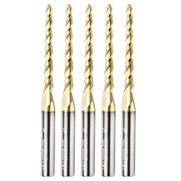 1/8" x 3" CNC 2D/3D Carving Tapered Ball Tip Up-Cut ZrN Coated Spiral Router Bit, 3-Flute, 1/4" Shank (5 Pack)