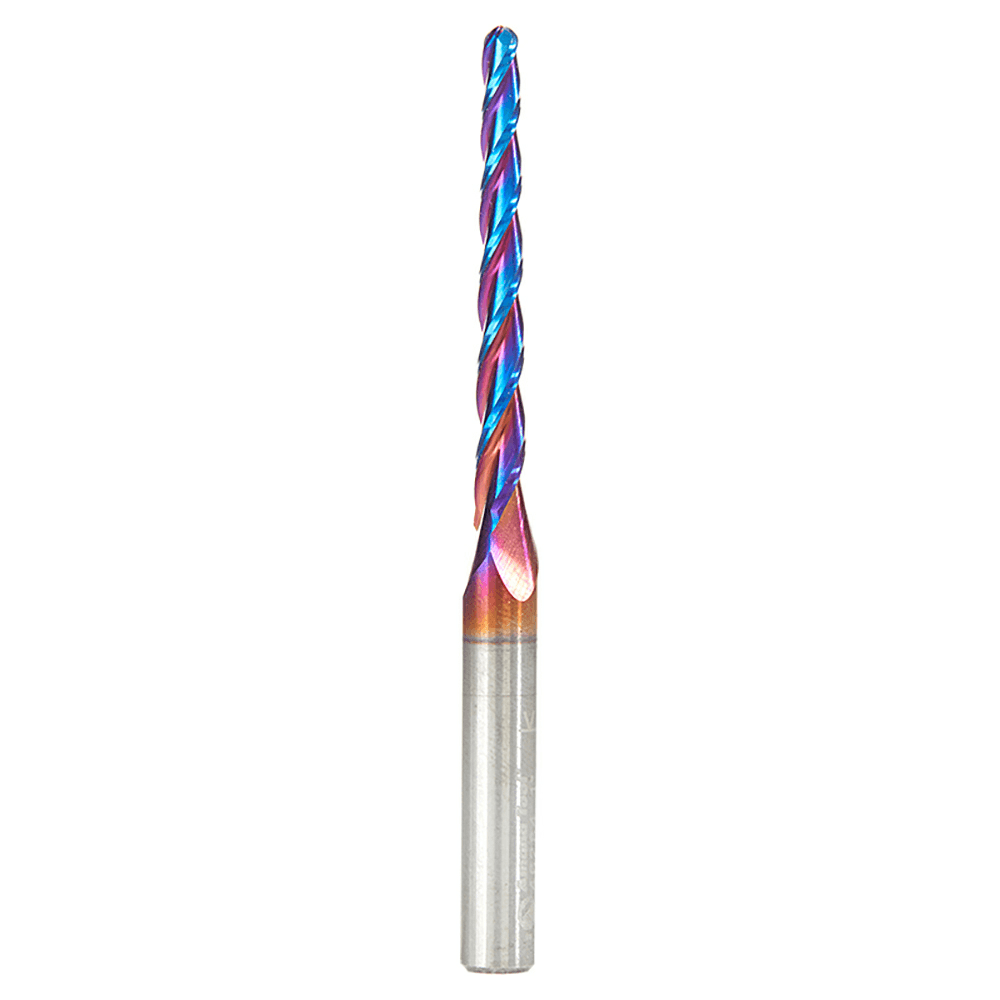 1/8" x 3" 2D/3D Carving 1° Tapered Ball Tip Up-Cut Spektra Spiral Router Bit, 3-Flute, 1/4" Shank