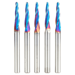 1/8" x 3" CNC 2D/3D Carving Tapered Ball Tip Up-Cut Spektra Spiral Router Bit, 3-Flute, 1/4" Shank (5 Pack)