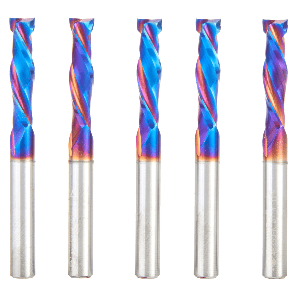 1/4" x 1" 5-Piece CNC Solid Carbide Spektra Extreme Tool Life Coated Mortise Compression Spiral Bit, 1/4" Shank