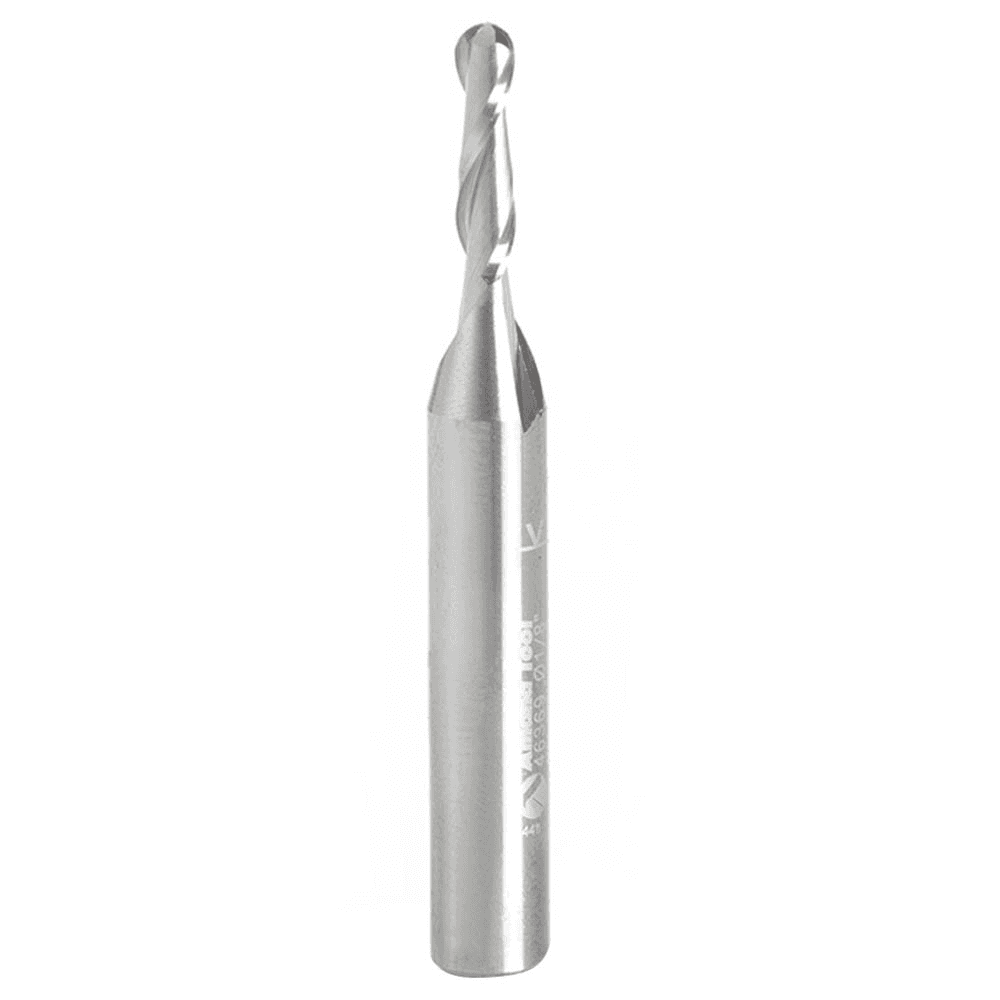 1/8" x 2" Up-Cut Ball Nose Spiral Router Bit, 2-Flute, 1/4" Shank