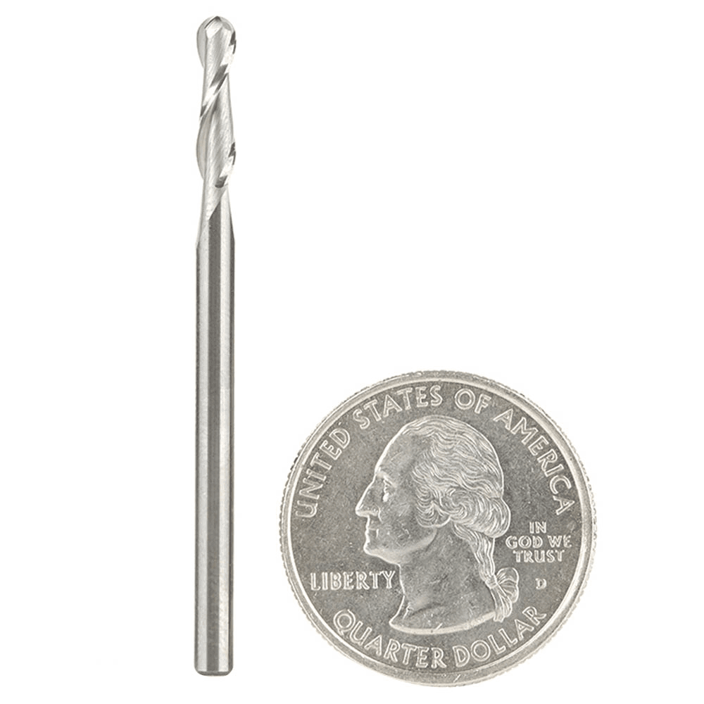 1/8" x 2" Up-Cut Ball Nose Spiral Router Bit, 2-Flute, 1/8" Shank