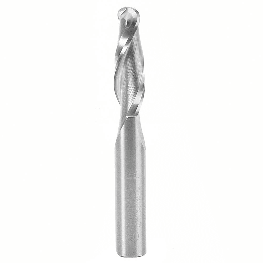 3/8" x 3" Up-Cut Ball Nose Spiral Router Bit, 2-Flute, 3/8" Shank