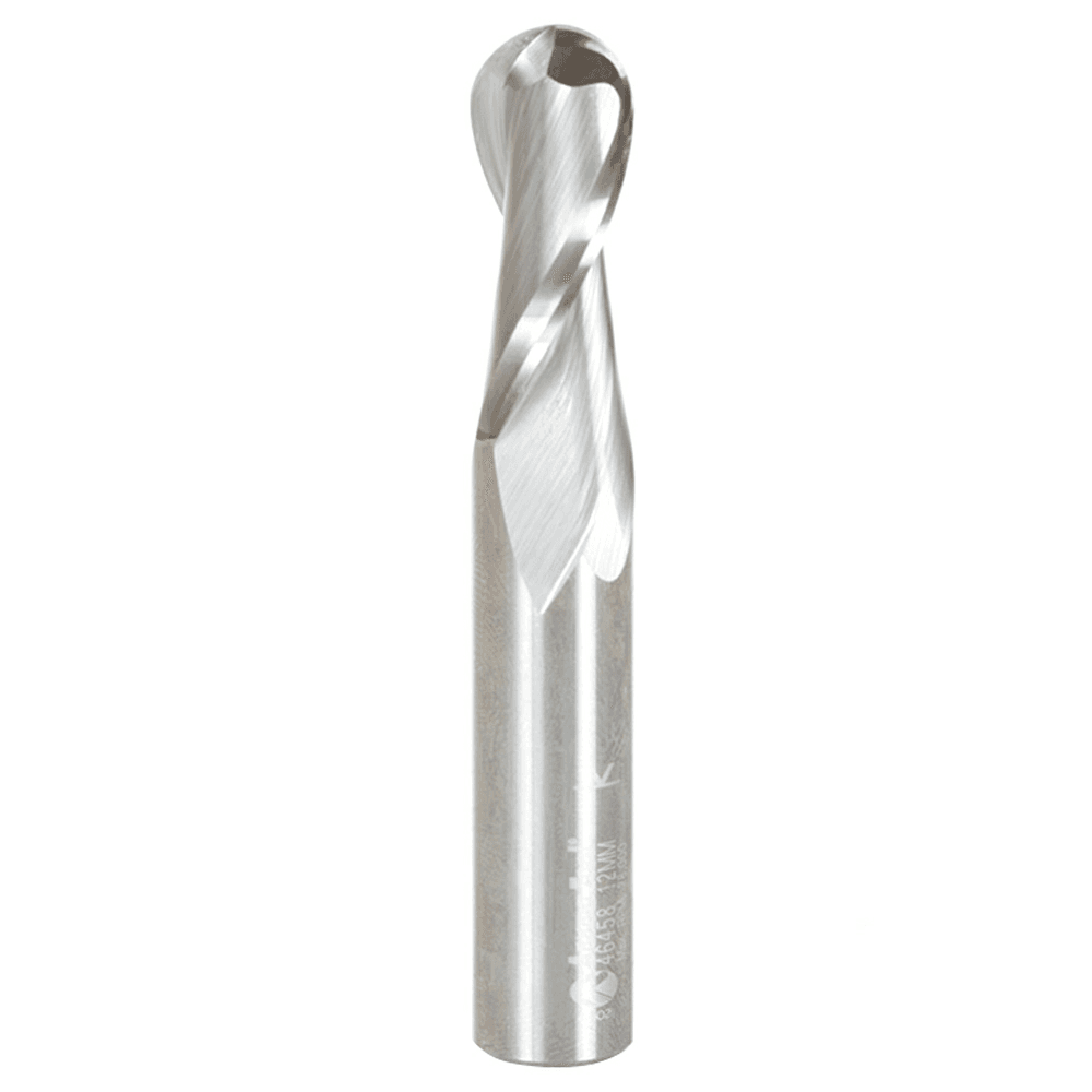 12mm x 75mm Up-Cut Ball Nose Spiral Router Bit, 2-Flute, 12mm Shank