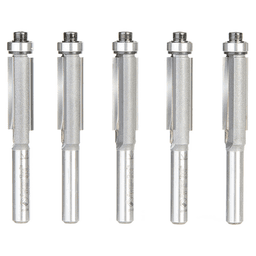 3/8" x 1" 5 Pack Carbide Tipped Flush Trim Bit, 2-Flute, 1/4" Shank