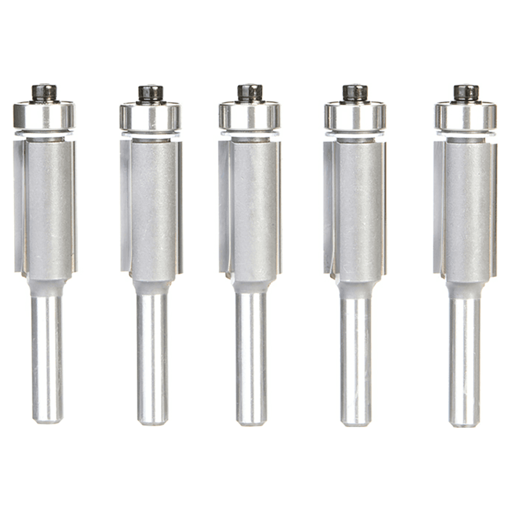 1/2" x 1" 5 Pack Carbide Tipped Flush Trim Bit, 2-Flute, 1/4" Shank
