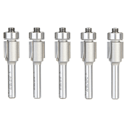 1/2" x 1/2" 5 Pack Carbide Tipped Flush Trim Bit, 2-Flute, 1/4" Shank