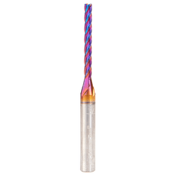 3mm x 63mm CNC 2D/3D Carving 0.10° Flat Bottom Up-Cut Spektra Extreme Tool Life Coated Spiral Router Bit, 4-Flute, 6mm Shank
