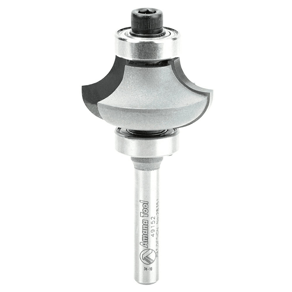 1-1/4" x 5/16" Radius Matching Corner Round/Cove Router Bit with Double Ball Bearing, 1/4" Shank