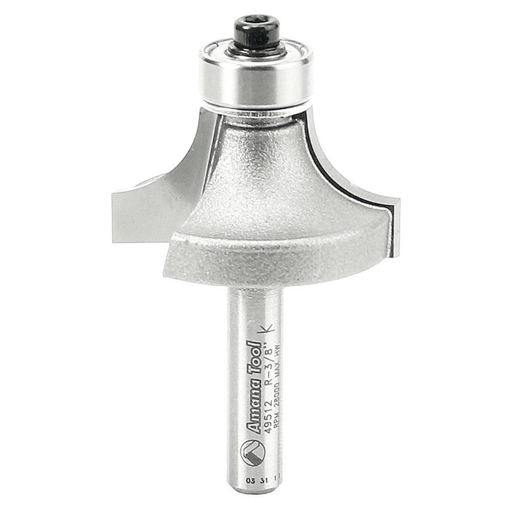 2-3/16" x 3/8" Radius Corner Rounding Bit with Ball Bearing Guide, 2-Flute, 1/4" Shank