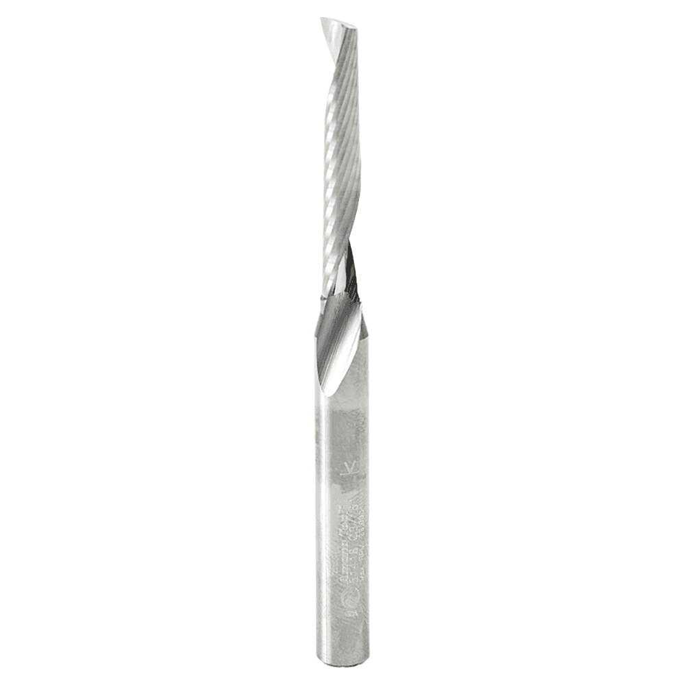 3/16" x 3" Up-Cut 'O' Plastic Cutting CNC Spiral Router Bit, 1-Flute, 1/4" Shank