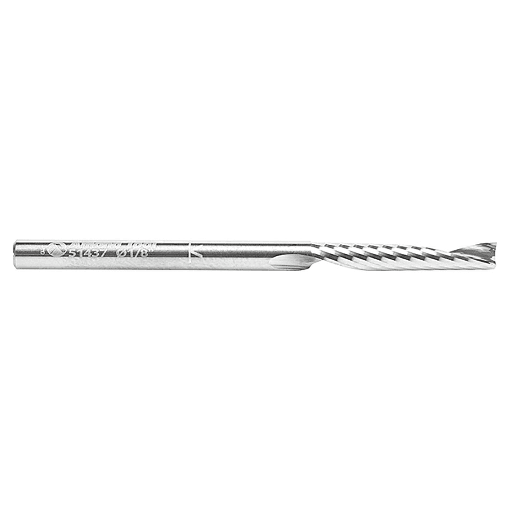 1/8" x 2" x 3/4" Up-Cut 'O' Plastic Cutting CNC Spiral Router Bit, 1-Flute, 1/8" Shank