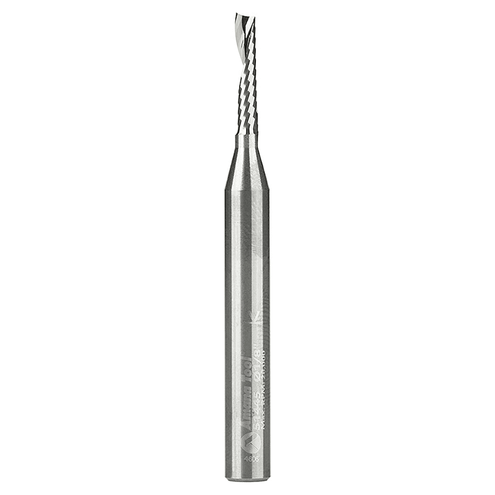 1/8" x 2-1/2" x 1/8" Up-Cut 'O' Plastic Cutting CNC Spiral Router Bit, 1-Flute, 1/4" Shank