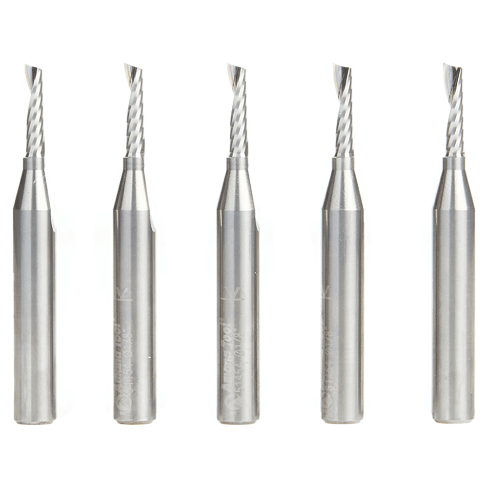 1/8" x 2" Up-Cut 'O' Aluminum Cutting CNC Spiral Router Bit, 1-Flute, 1/4" shank (5/Pack)