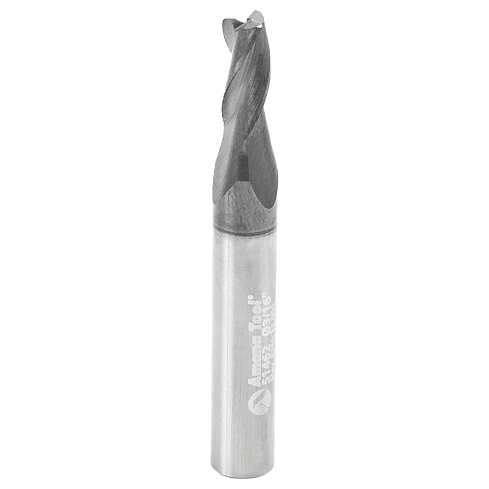 3/16" Dia x 7/16" CNC Solid Carbide Spiral Router Bit for Steel/Stainless Steel with AlTiN Coating 3-Flute, 1/4" Shank, 1-7/8" Long Up-Cut Router Bit, /45º Corner Chamfer End Mill