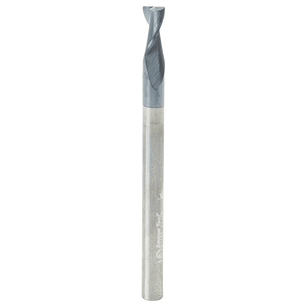 3/16" Dia x 3/8" CNC Solid Carbide Spiral Router Bit for Steel/Stainless Steel with AlTiN Coating 2-Flute, 3/16" Shank, 2-1/2" Long Up-Cut Router Bit, 45º Corner Chamfer End Mill