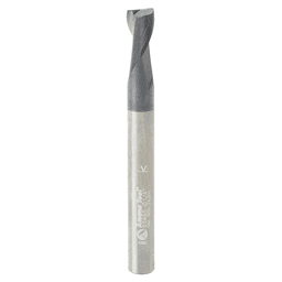 1/4" Dia x 3/8" CNC Solid Carbide Spiral Router Bit for Steel/Stainless Steel with AlTiN Coating 2-Flute, 1/4" Shank, 2-1/2" Long Up-Cut Router Bit, 45º Corner Chamfer End Mill