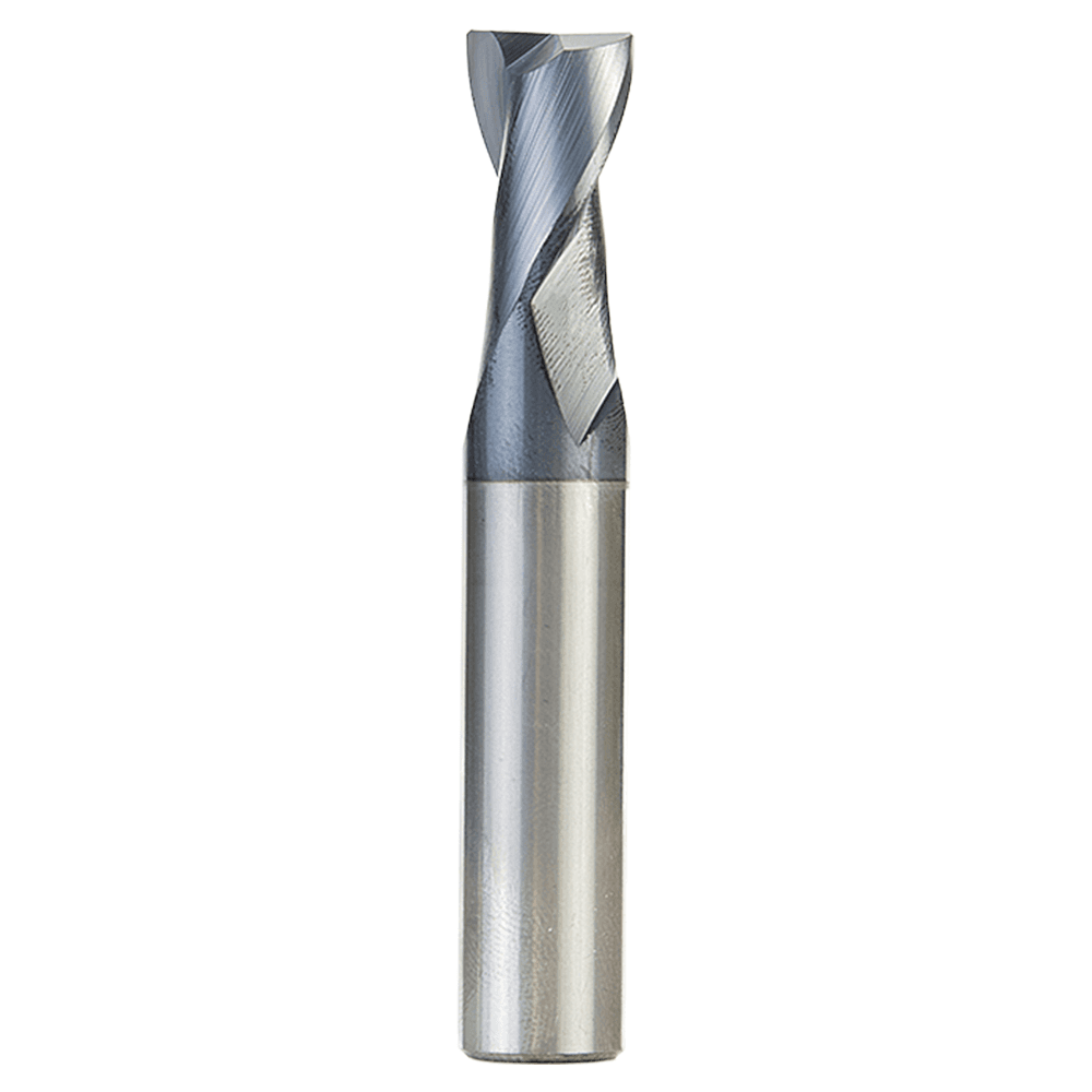 1/2" Dia x 3/4" CNC Solid Carbide Spiral Router Bit for Steel/Stainless Steel with AlTiN Coating 2-Flute, 1/2" Shank, 3" Long Up-Cut Router Bit, 45º Corner Chamfer End Mill