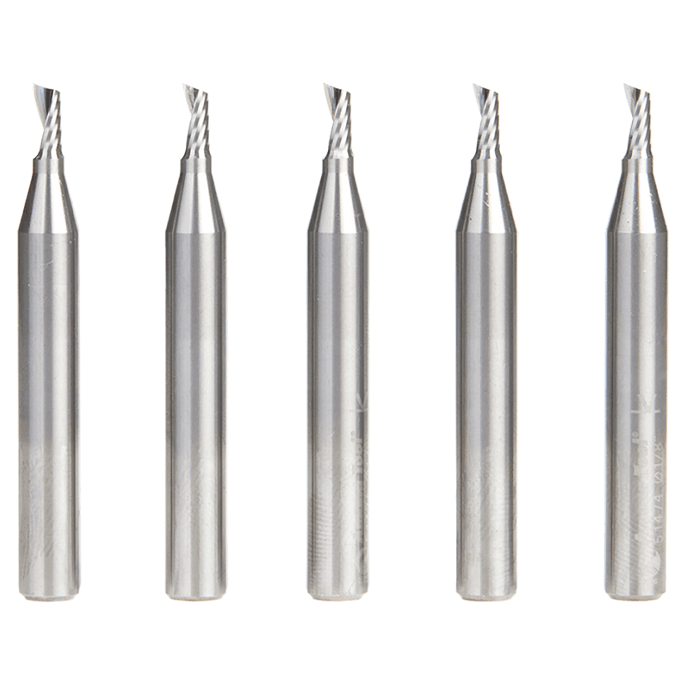 1/8" x 1/4" Up-Cut 'O' Aluminum Cutting CNC Spiral Router Bit, 1-Flute, 1/4" shank (5/Pack)