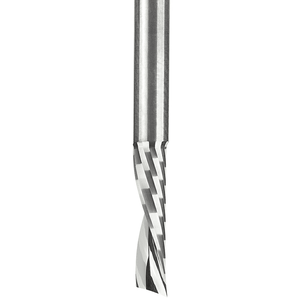 1/8" x 2" Down-Cut 'O' Plastic Cutting CNC Spiral Router Bit, 1-Flute, 1/8" Shank